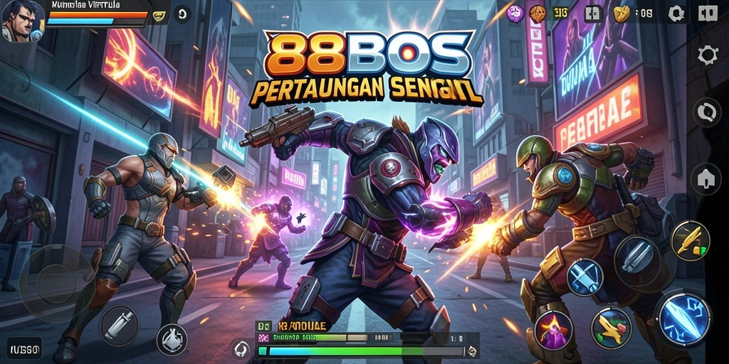 Tampilan screenshot utama 88BOS menampilkan pertarungan seru antar karakter.